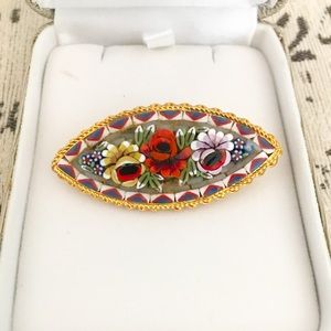 Vintage Antique Italian Mosaic Floral Brooch